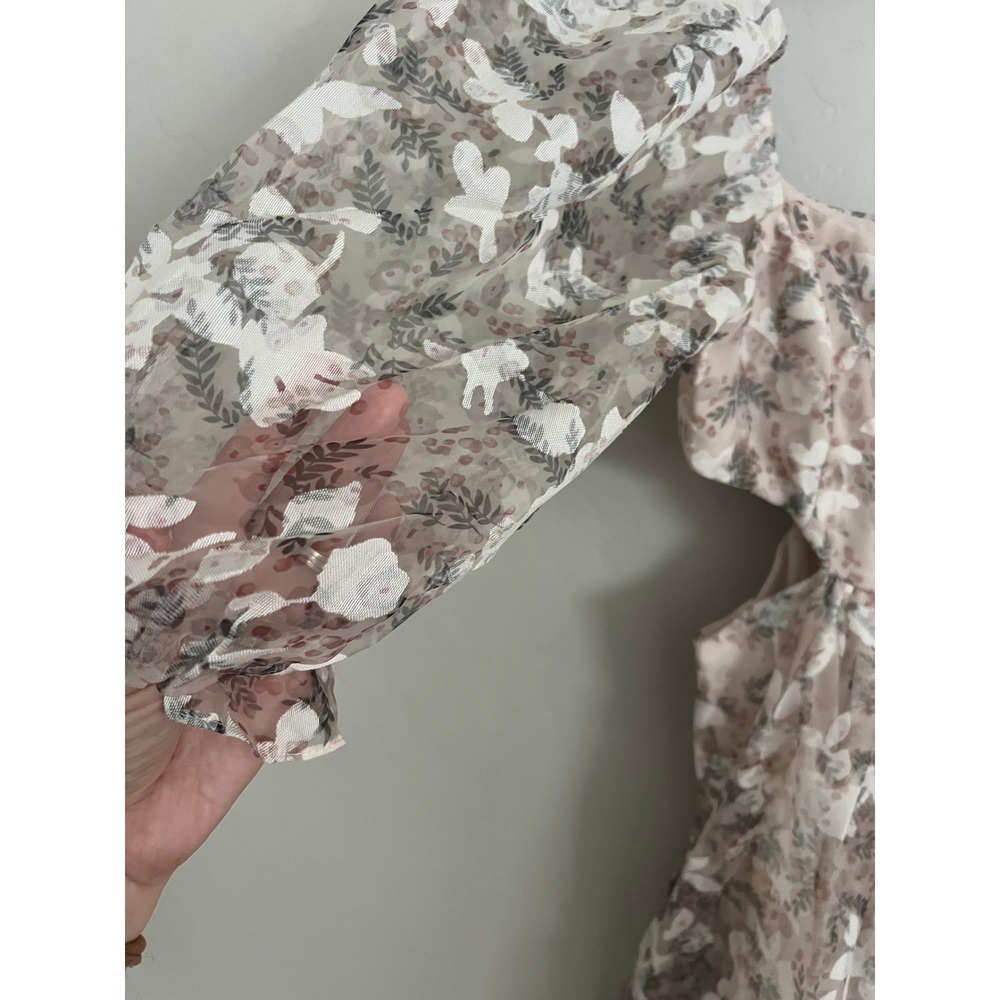 Storia Floral Organza Maxi Dress Puff Sleeve Cutout‎ Waist Small NWT Cottagecore - Picture 4 of 11